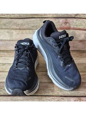 Hoka One One Bondi 8 Mens Size 9.5D Black White Running Shoes 1127952 BWHT